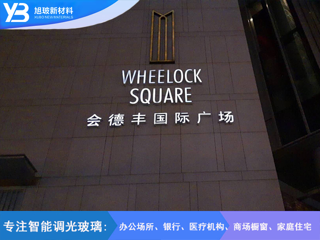 会德丰国际广场弯钢加平钢加地弹簧门调光玻璃
